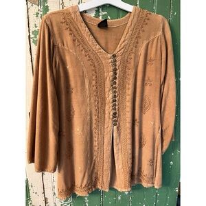 Bohemian Embroidered Button-Up Top